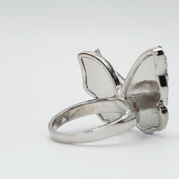 🎁Sweet White Butterfly Anillos Silver Plated Ring for Women/Girl, UNVN12339 - Picture 12 of 15
